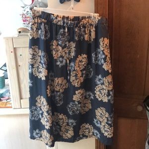 Gap blue floral silky midi skirt drawstring waist